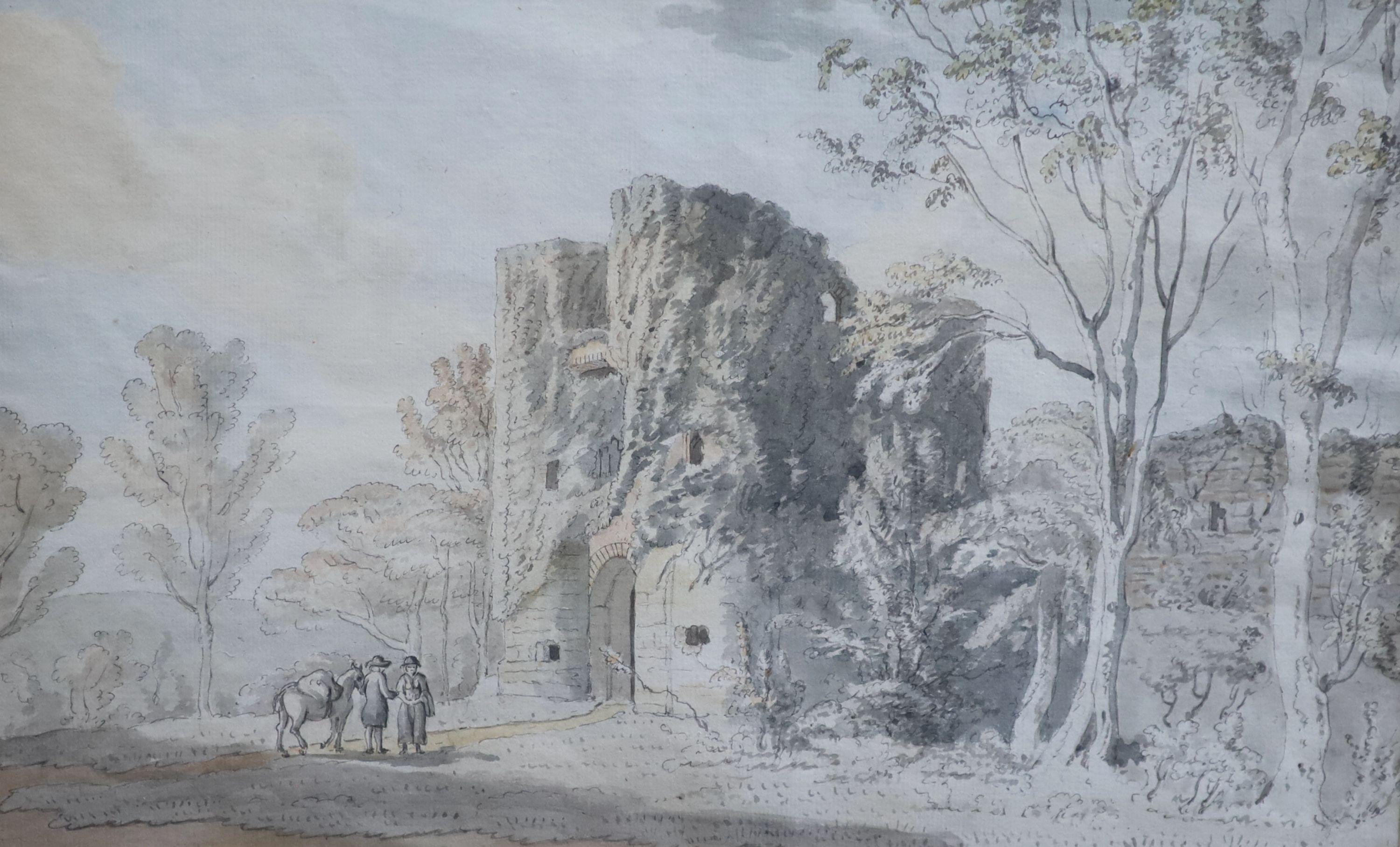 English School c.1800, Chepstow Castle: Berry Pomeroy Castle, Launceston Castle and Harewood Castle, Ink and watercolour (4), Largest 26 x 41cm.